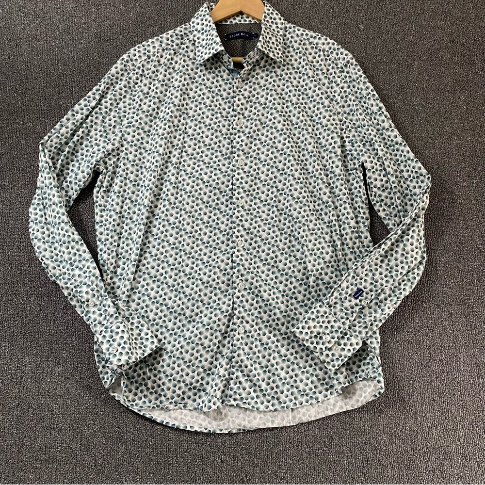 Stone Rose Button Down Shirt Blue Floral Ditsy Boho Shabby Chic Casual Men's L
